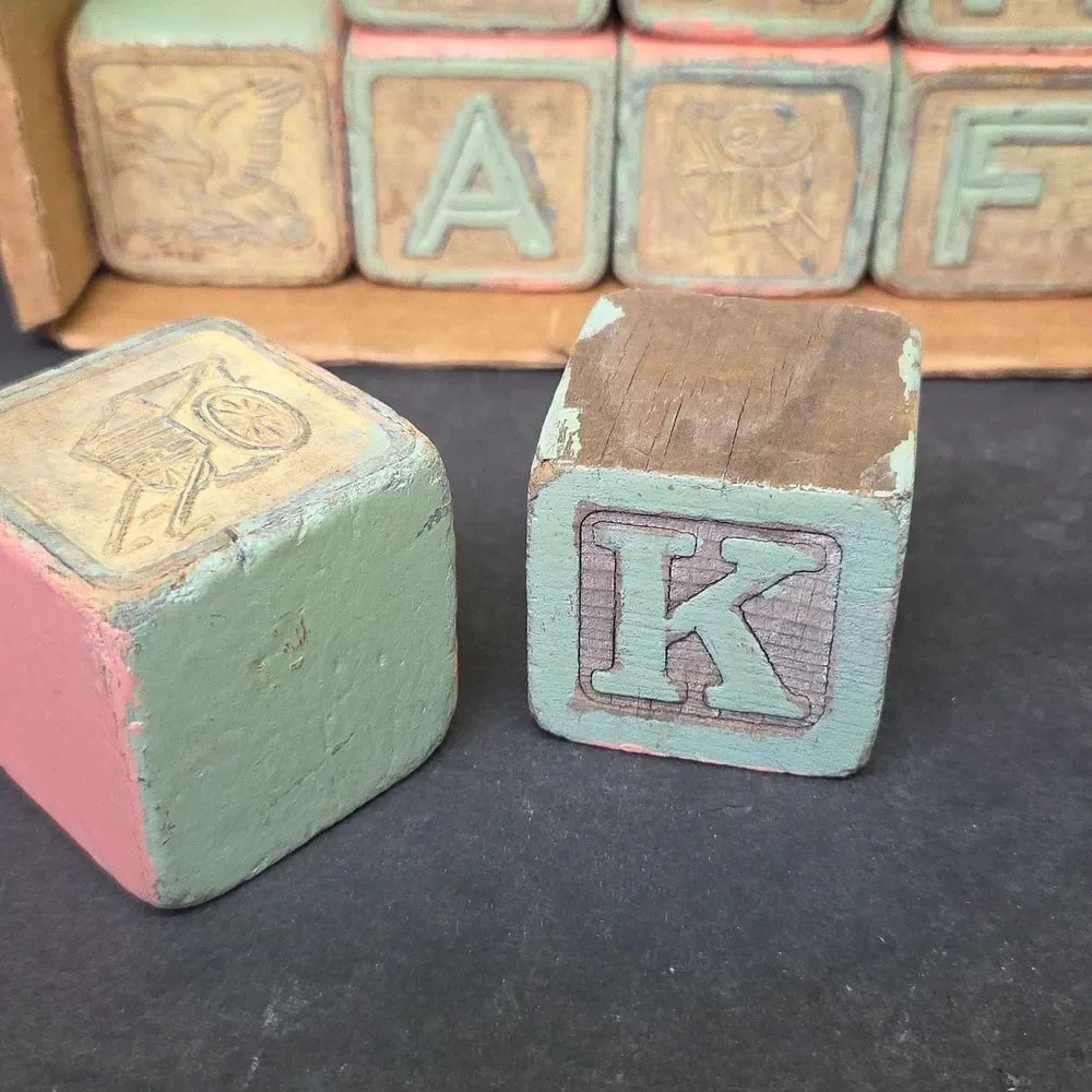 Lot of Vintage wood and rubber‎ letter blocks 27 Blocks